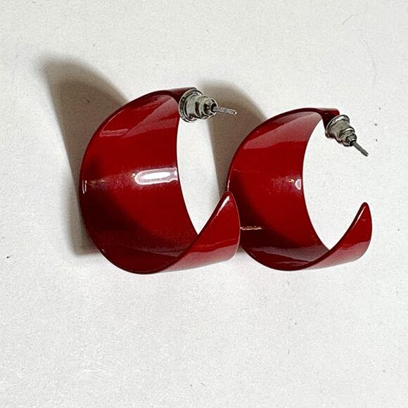 Red Enamel Vintage Hoop Earrings, 1980s Pierced Studs Hoops Statement Patriotic - Picture 6 of 9
